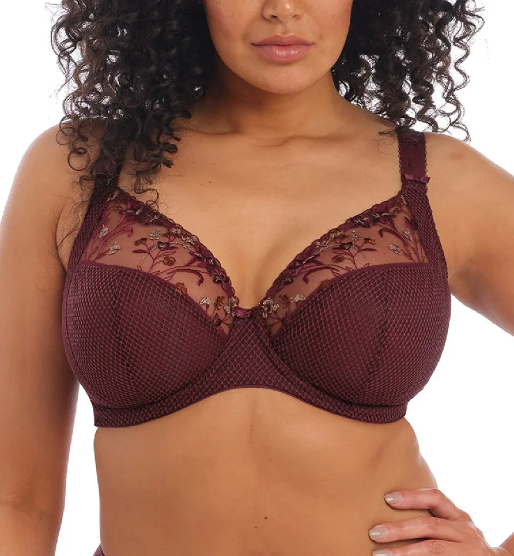 breathable linen underwear for summer-Elomi Charley Banded Plunge Underwire Bra (4380) - Aubergine