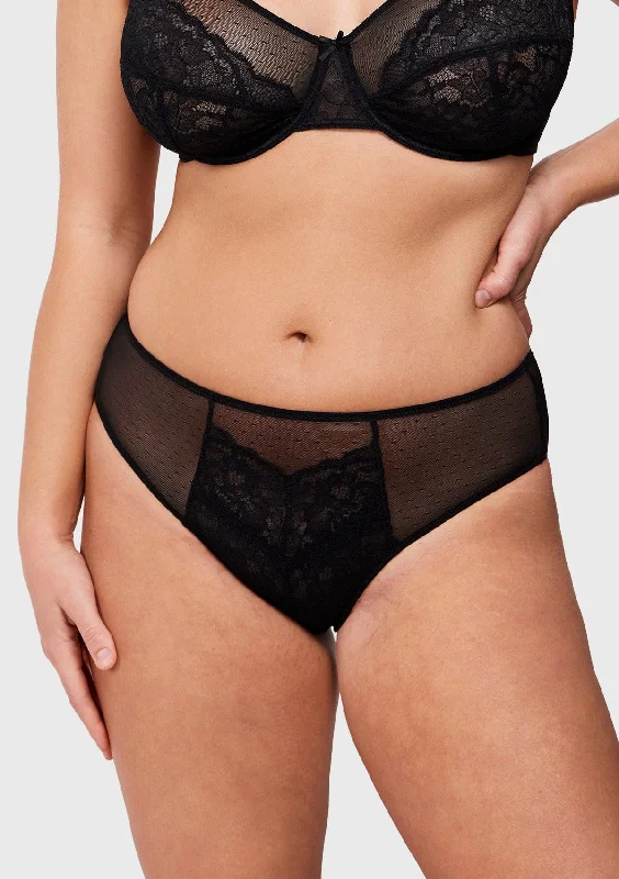 plush velour underwear for cozy-Enchante High-Rise Black Lace Brief Underwear