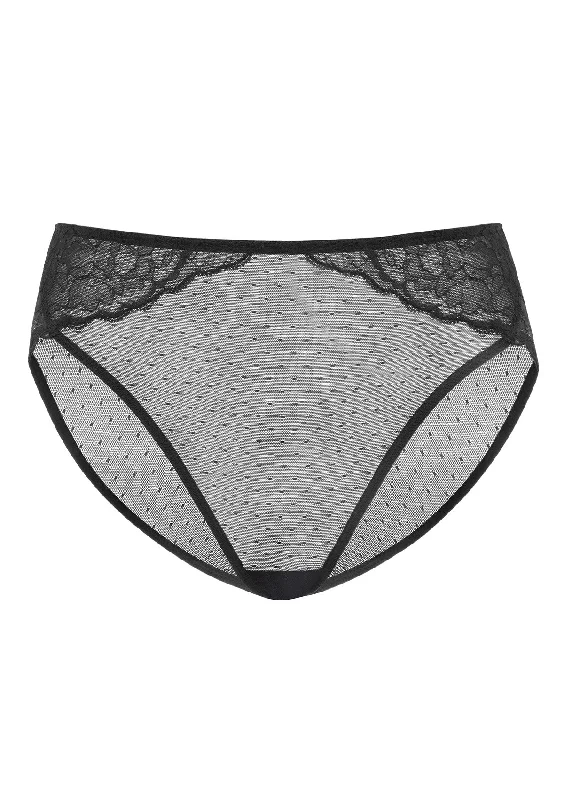 breathable cotton briefs for office-Enchante High-Rise Black Mesh Brief Underwear