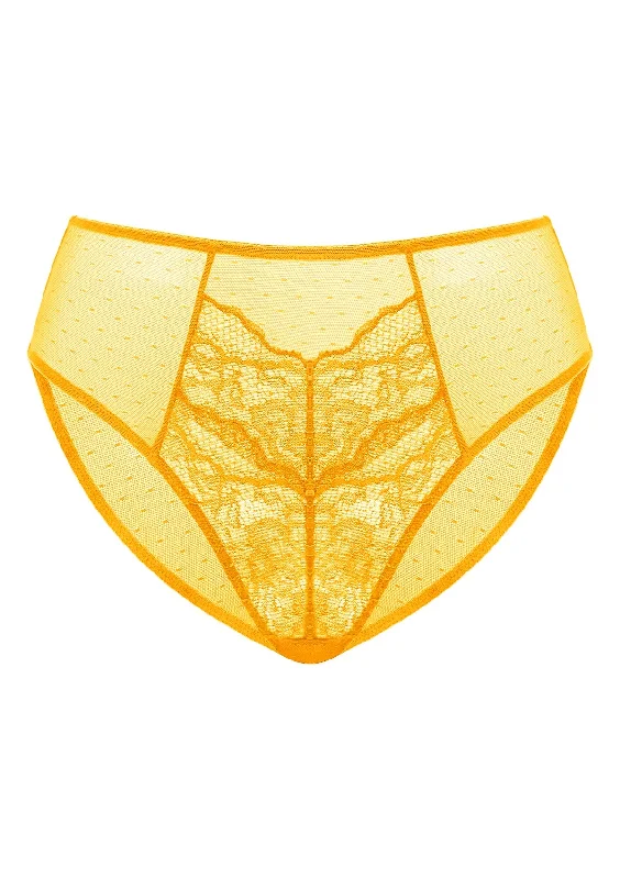 breathable mesh thong for ventilation-Enchante High-Rise Cadmium Yellow Lace Brief Underwear