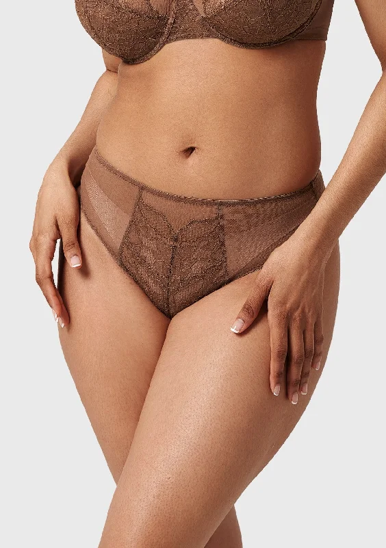 vibrant tie-dye panties for fun-Enchante High-Rise Cocoa Brown Lace Brief Underwear