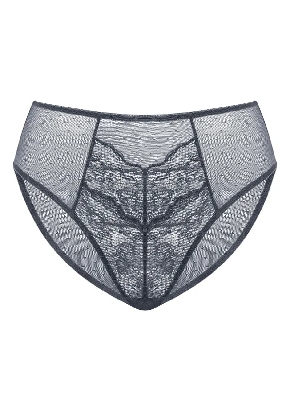 moisture-wicking briefs for yoga-Enchante High-Rise Dark Gray Lace Brief Underwear