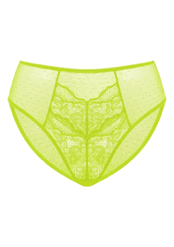 breathable mesh briefs for summer-Enchante High-Rise Lime Green Lace Brief Underwear