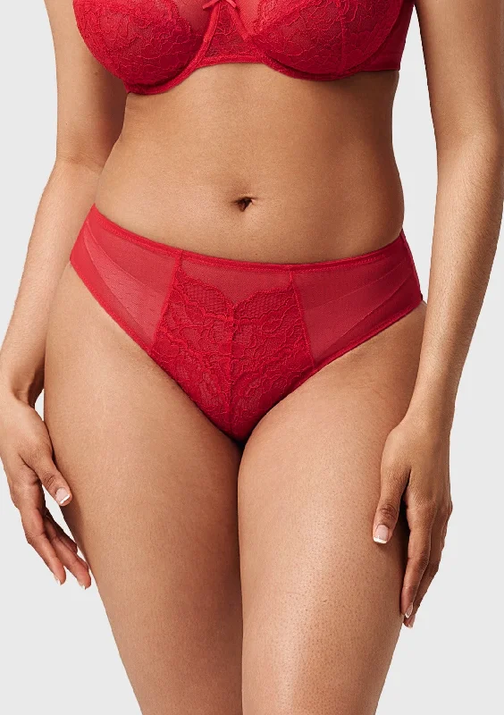 thick underwear for snowboarders-Enchante High-Rise Red Lace Brief Underwear