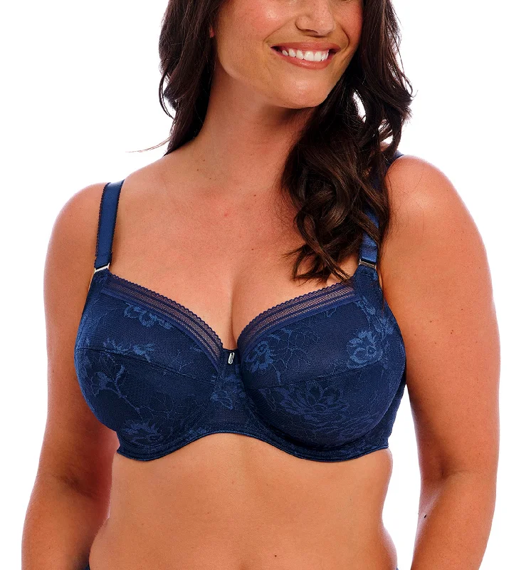 supportive underwear for pregnancy-Fantasie Fusion Lace Full Cup Side Support Underwire Bra (102301) - French Navy