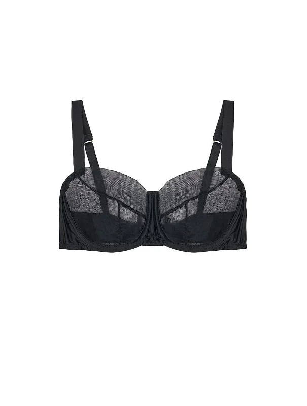 funny panties with puns-Fleur Du Jour Black Balcony Bra