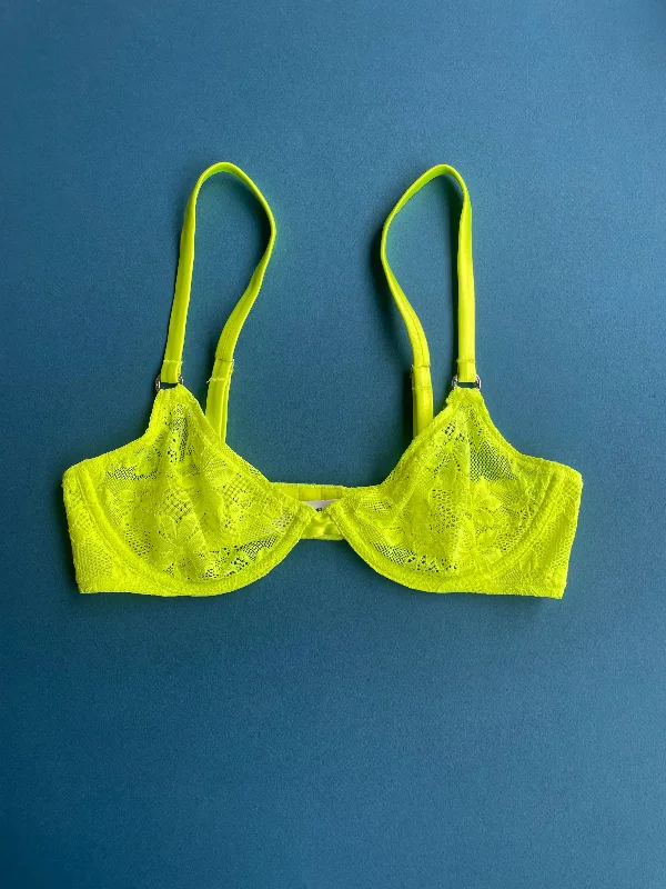 durable underwear for hiking-Fleur du Mal: Le Stretch Lace Demi Bra - Neon Yellow