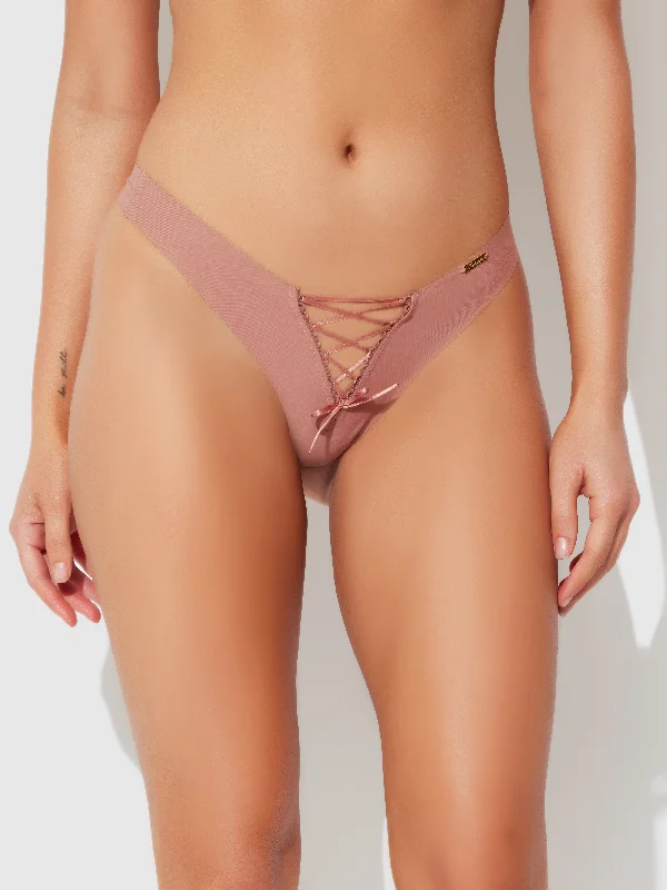 stretchy panties for yoga class-Natalia Micro Lace Up Front Thong