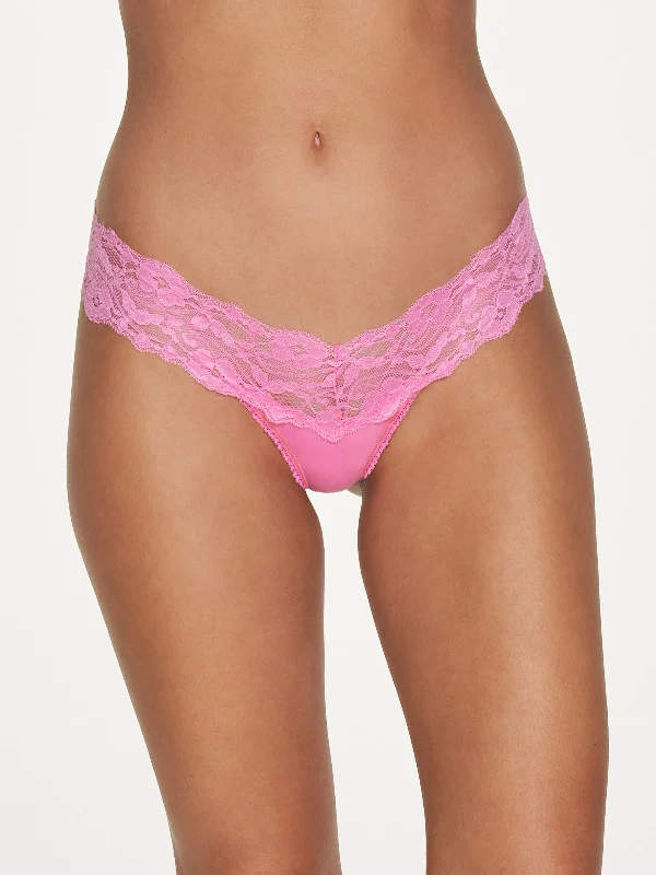 supportive thong for long shifts-Stretch Cotton & Lace Thong