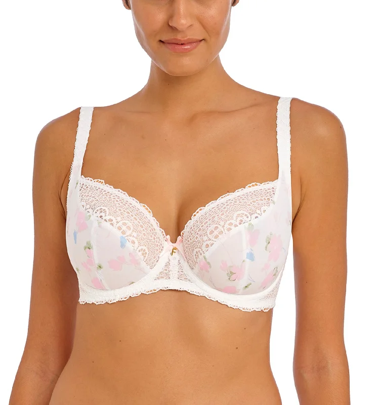 trendy metallic thong for parties-Freya Daydreaming Plunge Underwire Bra (400802) - Flora White