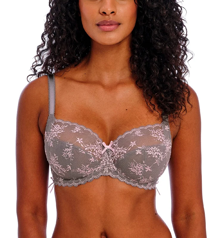 cute cat panties for pet lovers-Freya Offbeat Decadence Side Support Underwire Bra (402501) - Grey/Pink