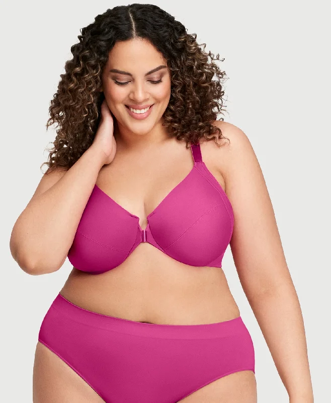 cozy underwear for postpartum care-Front-Closure Smoothing WonderWire Bra Berry