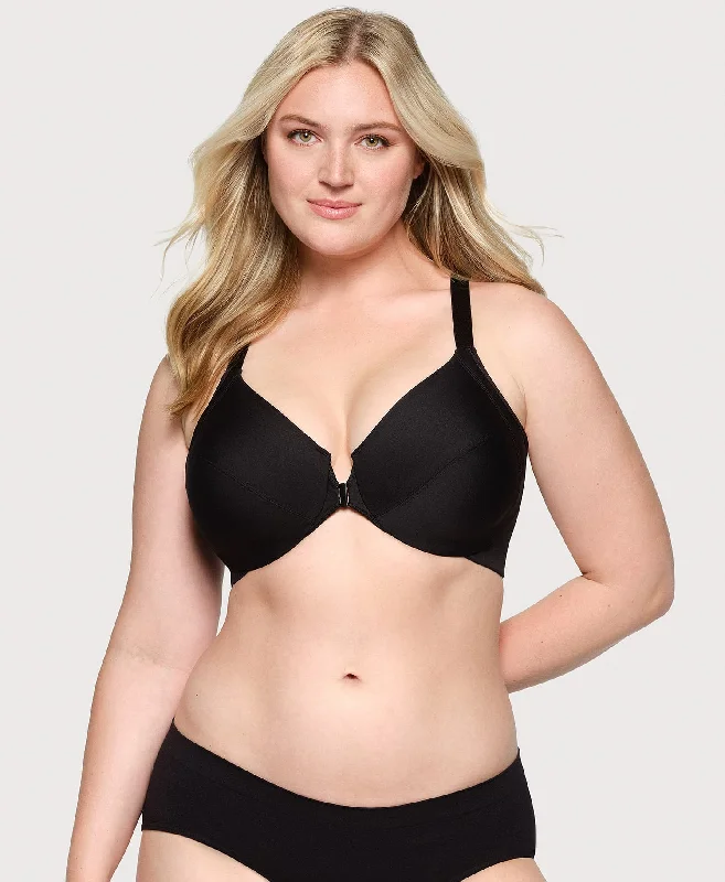 thick underwear for winter layering-Front-Closure Smoothing WonderWire Bra Black