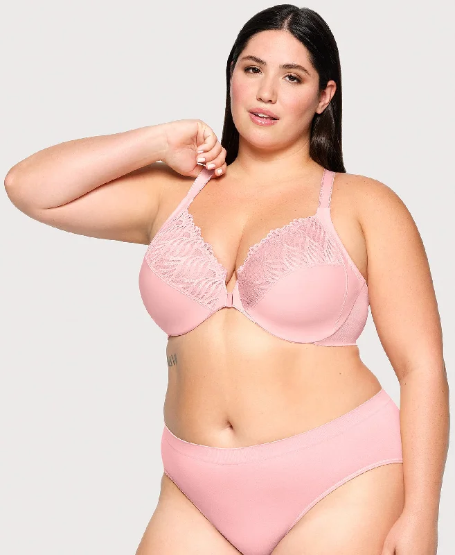 silky modal panties for softness-Front-Closure T-Back WonderWire Bra Pink Blush