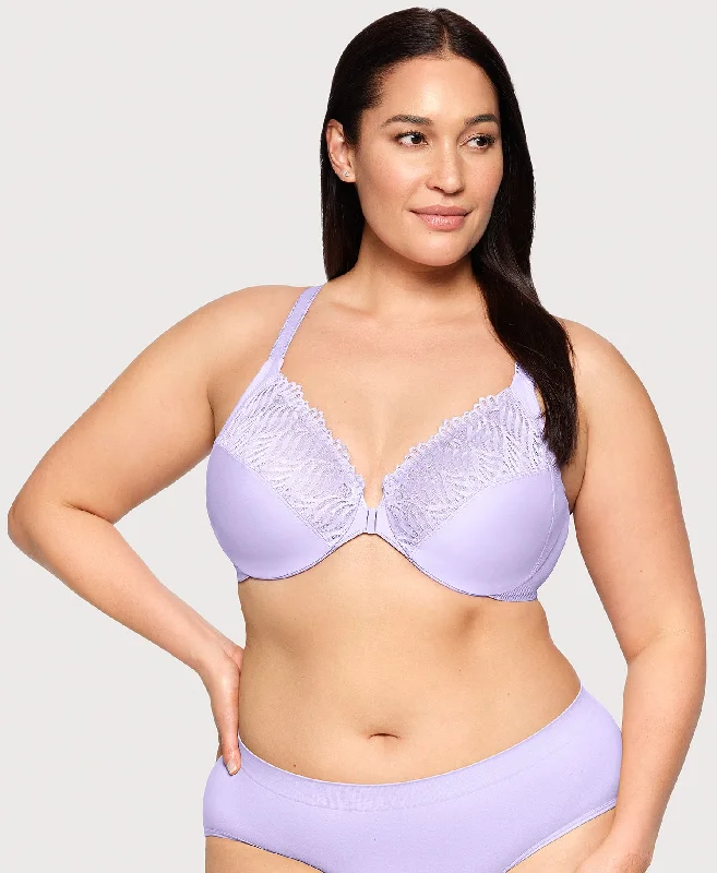 plush velour underwear for cozy-Front-Closure T-Back WonderWire Bra Soft Lilac