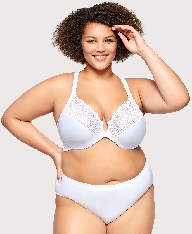 lightweight thong for warm days-Front-Closure T-Back WonderWire Bra White