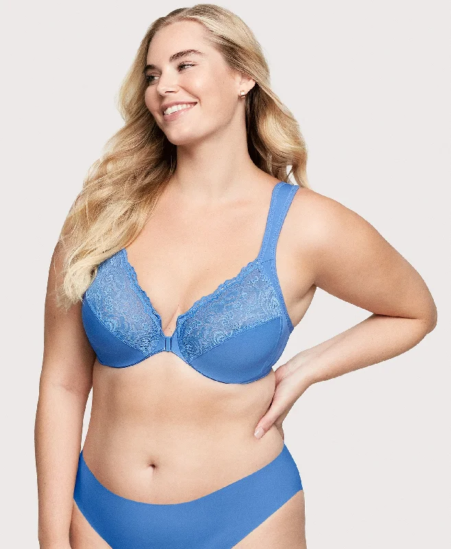 anti-sweat underwear for humidity-Front-Closure WonderWire Bra Blue Azure