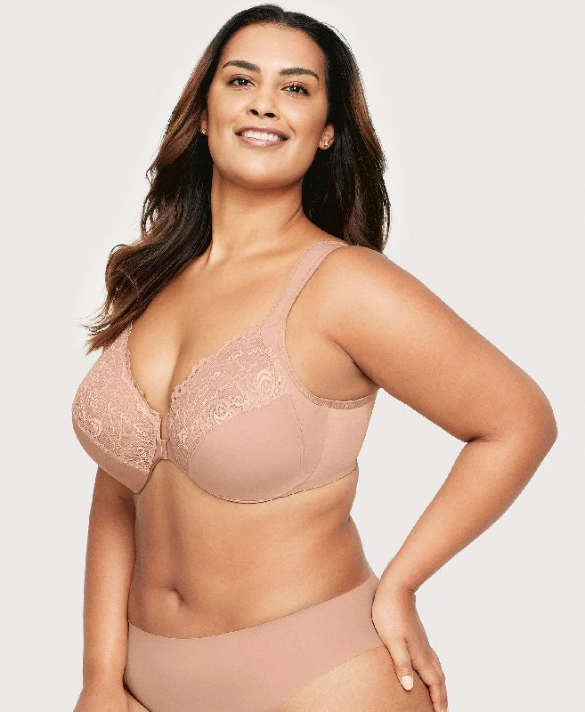 seamless hipster panties for leggings-Front-Closure WonderWire Bra Cappuccino