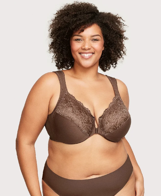 breathable linen panties for casual-Front-Closure WonderWire Bra Mocha