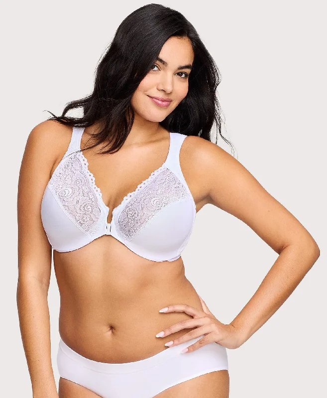 cozy Modal underwear for winter-Front-Closure WonderWire Bra White