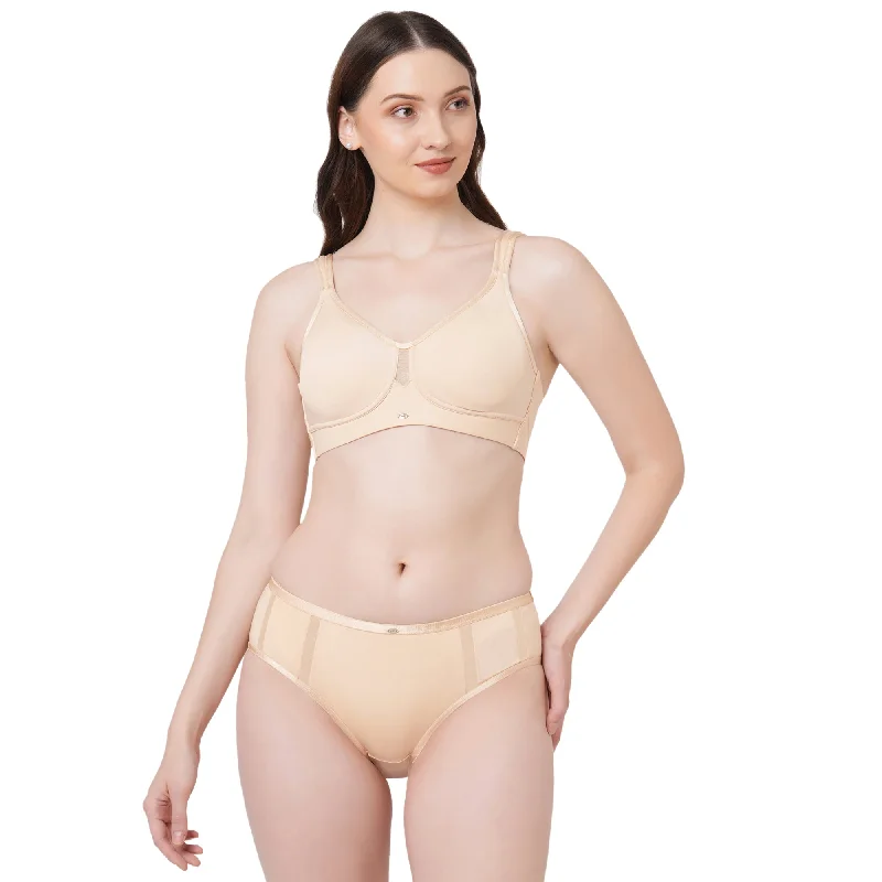 thin panties for summer dresses-Full Coverage Minimiser Bra with High Waist Brief Set-328-1328