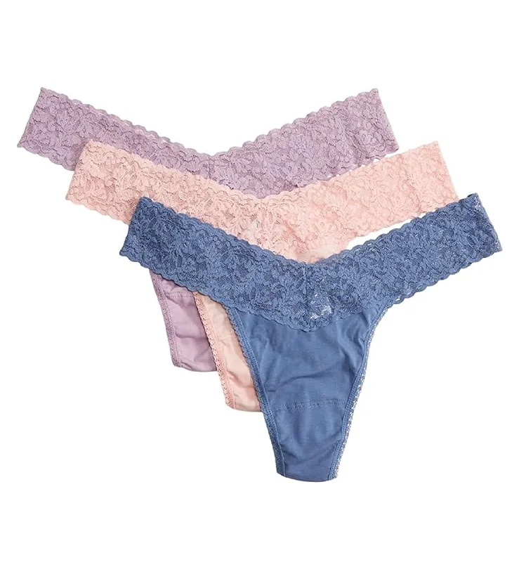 thick underwear for winter layering-Hanky Panky 3-PACK Original Rise Cotton Thong (89183PK) - Holiday23 FCMB