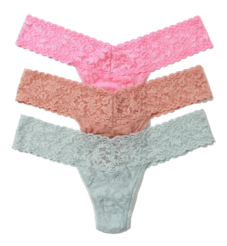 cute penguin panties for winter-Hanky Panky 3-PACK Signature Lace Low Rise Thong (49113PK) - Holiday23 IPCE