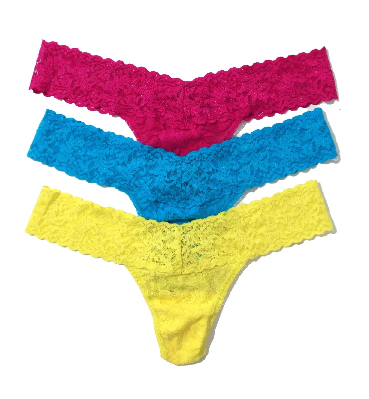 cute unicorn panties for fun-Hanky Panky 3-PACK Signature Lace Low Rise Thong (49113PK) - Still Blooming