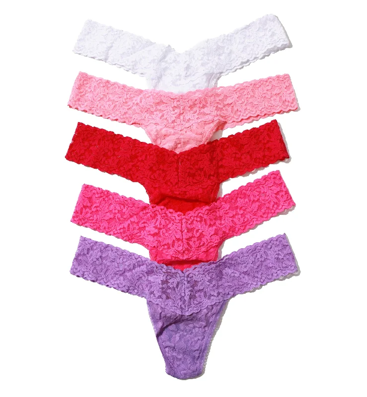 eco-conscious panties with recycled fabric-Hanky Panky 5-PACK Signature Lace Low Rise Thong (49115PK) - Holiday23 FPRV