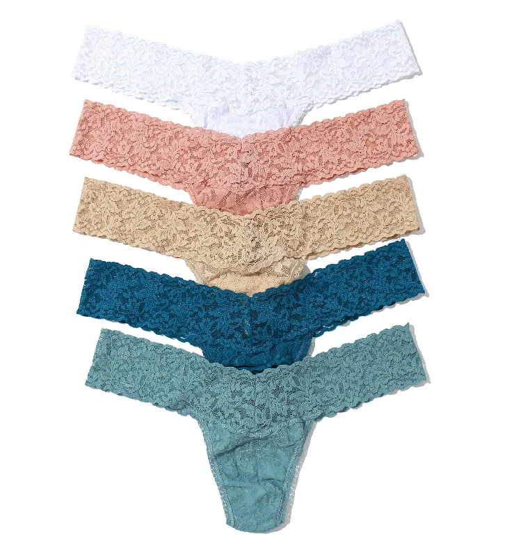 lightweight briefs for travel packs-Hanky Panky 5-PACK Signature Lace Low Rise Thong (49115PK) - Holiday23 IDCS