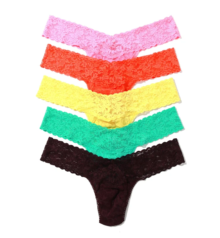 supportive panties for heavy flow-Hanky Panky 5-PACK Signature Lace Low Rise Thong (49115PK) - Still Blooming