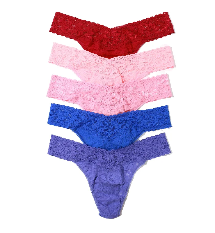 premium silk panties for softness-Hanky Panky 5-PACK Signature Lace Original Rise Thong (48115PK) - Holiday23 FOLF