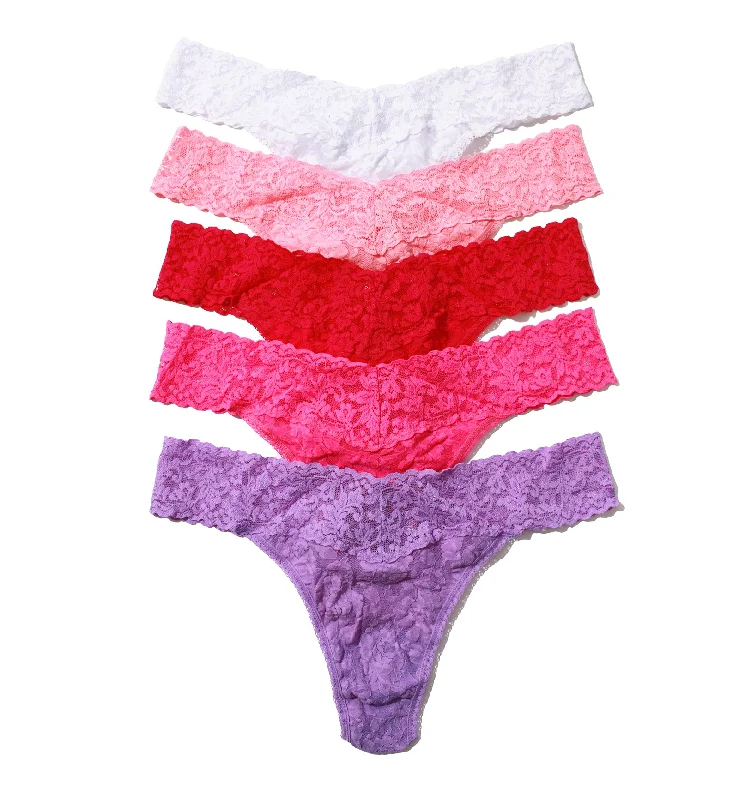 breathable mesh panties for sports-Hanky Panky 5-PACK Signature Lace Original Rise Thong (48115PK) - Holiday23 FPRV