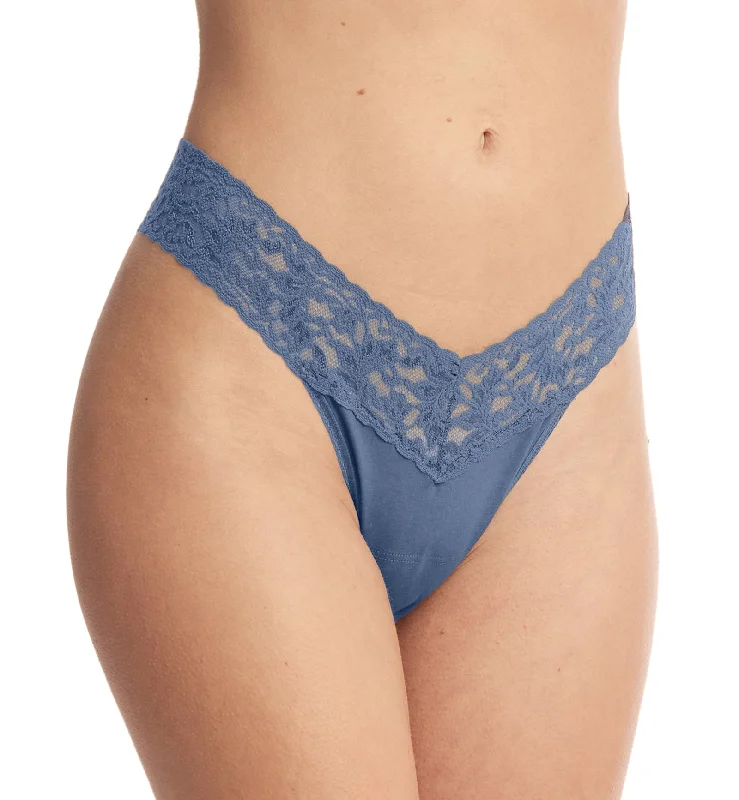 breathable cotton thong for summer-Hanky Panky Cotton Low Rise Thong (891581P) - Washed Indigo Blue