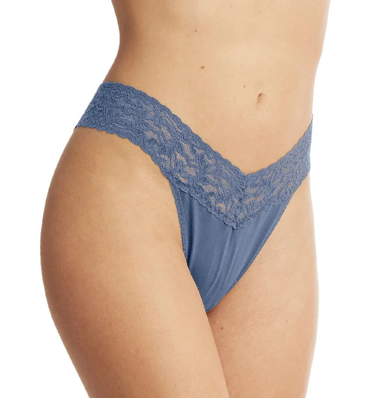 warm briefs for freezing weather-Hanky Panky Cotton Original Rise Thong (891801P) - Washed Indigo Blue