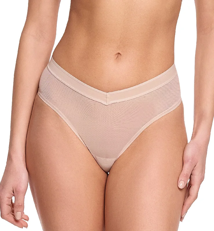 breathable linen underwear for summer-Hanky Panky Mesh High Cut Thong (7M1664) - Chai