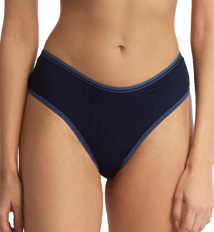 soft cotton briefs for lounging-Hanky Panky MoveCalm Hi-Rise Thong (2P1924) - Blackberry Crumble/Waterfall Blue