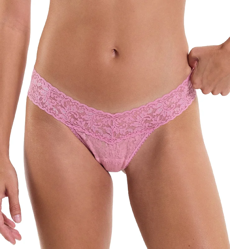 cute emoji panties for teens-Hanky Panky Petite Signature Lace Low Rise Thong (4911XSP) - Tea Cake