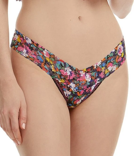 thick underwear for snowboarders-Hanky Panky Signature Lace Low Rise  Printed Thong