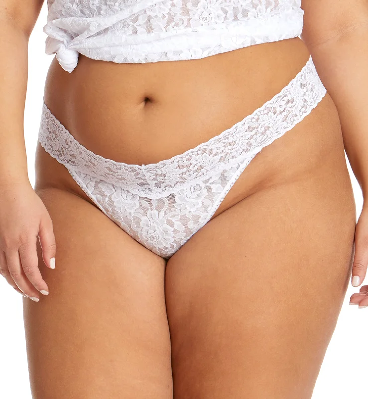 stretchy panties for active days-Hanky Panky Signature Lace Original Rise Thong PLUS (4811X) - White