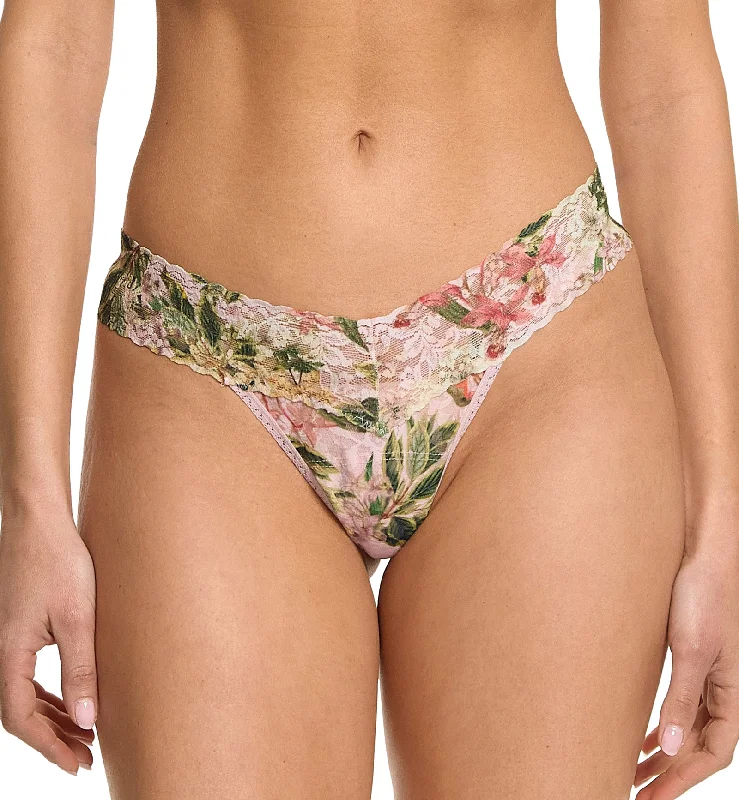 lightweight thong for warm days-Hanky Panky Signature Lace Printed Low Rise Thong (PR4911P) - French Garden