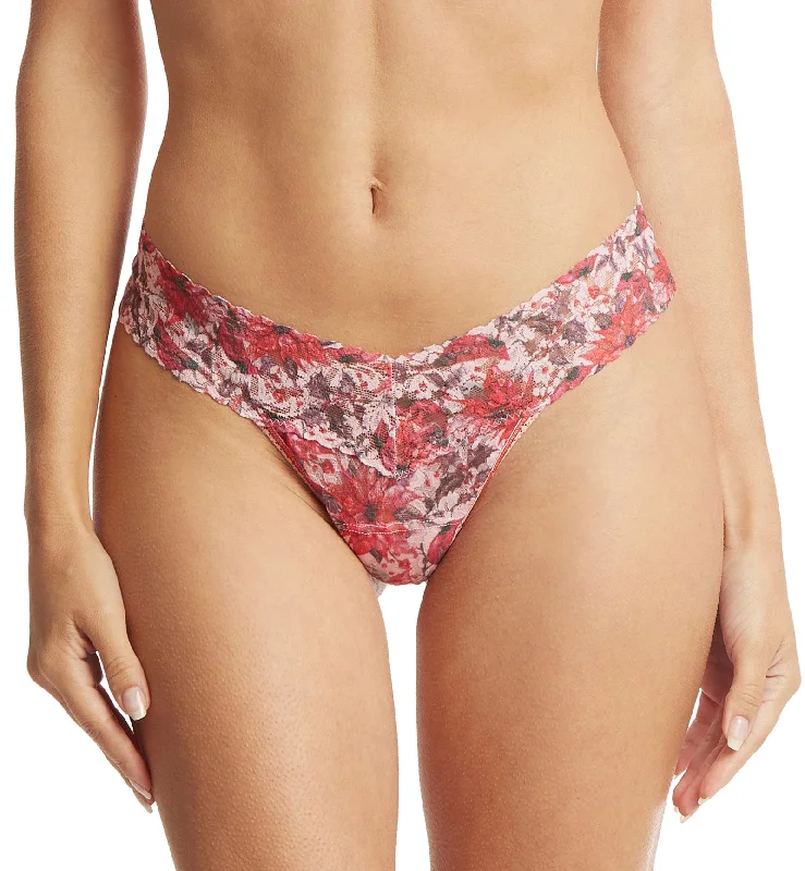 soft bamboo briefs for eco-Hanky Panky Signature Lace Printed Low Rise Thong (PR4911P) - Poinsettia