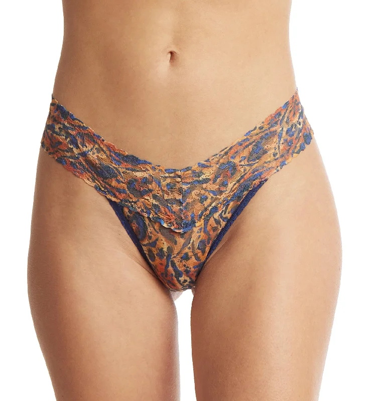 festive holiday panties for women-Hanky Panky Signature Lace Printed Low Rise Thong (PR4911P) - Wild About Blue