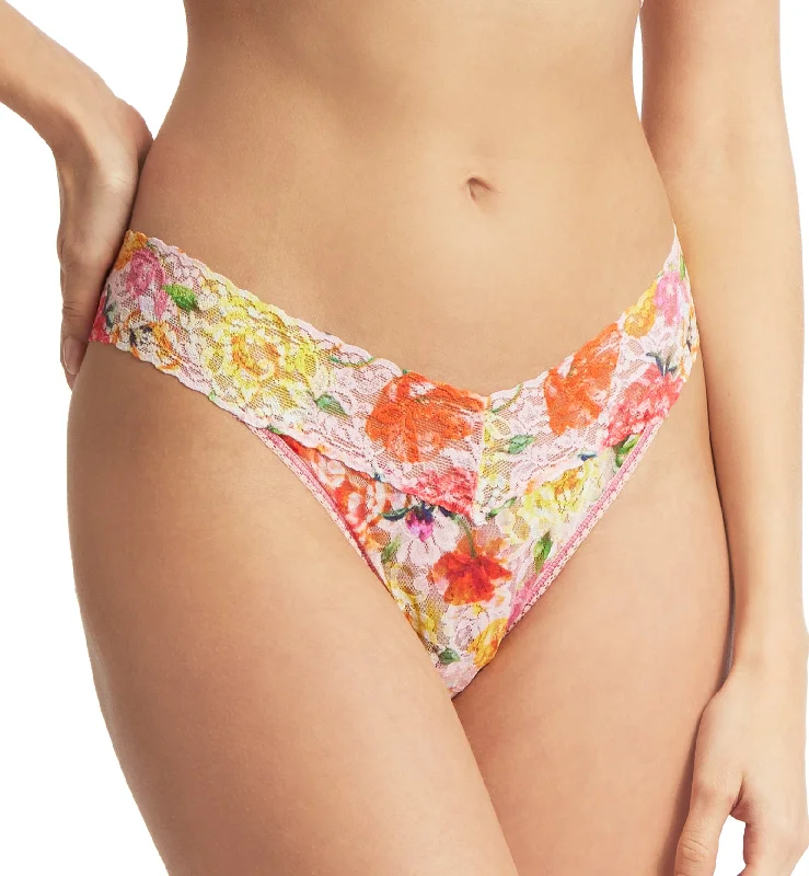 silky modal panties for softness-Hanky Panky Signature Lace Printed Original Rise Thong (PR4811P) - Bring Me Flowers