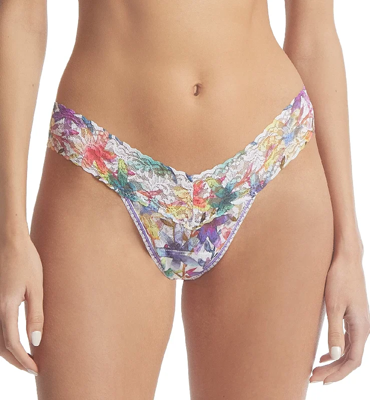 moisture-wicking briefs for yoga-Hanky Panky Signature Lace Printed Original Rise Thong (PR4811P) - Still Blooming