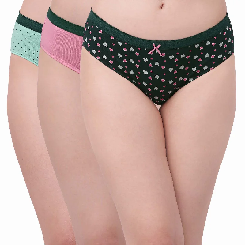 colorful panties with fruit prints-High Rise Full Coverage Solid and Printed Cotton Stretch Hipster Panty (Pack of 3)-3FCB-17