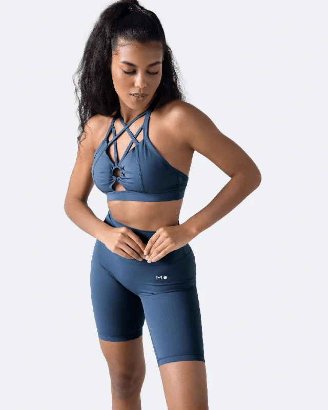 high-waisted briefs for smoothing-Iris Blue Criss Cross Front Top