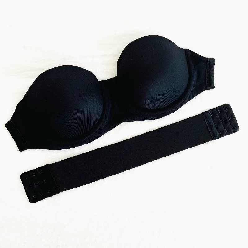 supportive thong for long shifts-Manhattan Black Strapless Bra Set