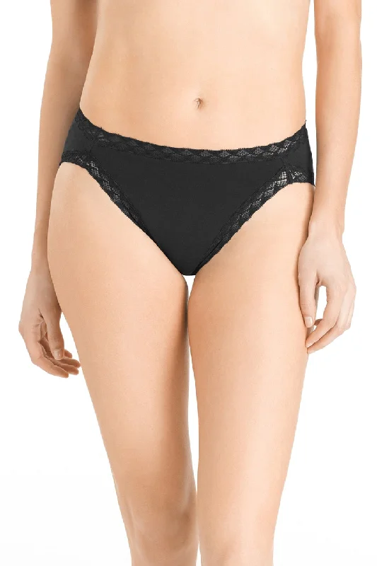 stylish lace briefs for date night-Natori Bliss Cotton French Cut Panty - Black