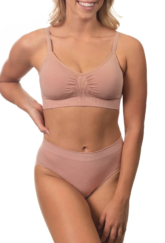 lightweight thong for flip-flops-Nude Bamboo Padded Wire Free Bra and High Cut Brief Set